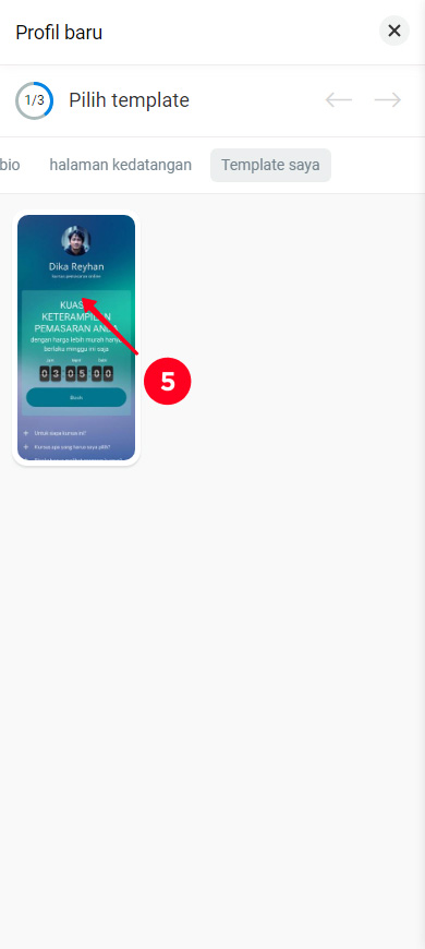 Mengetuk templat khusus di tab Templat saya di perpustakaan Taplink