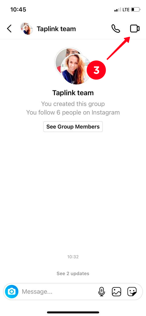Tapping the video icon in an Instagram group chat