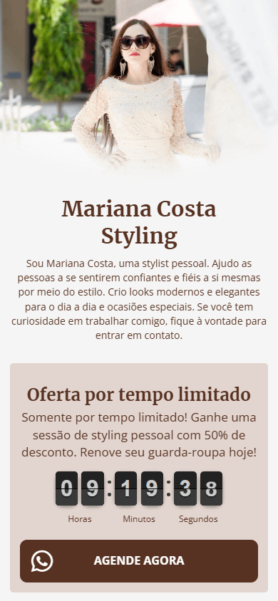 Parte da página gerada no Taplink AI que apresenta uma imagem de perfil, descrição e uma oferta limitada