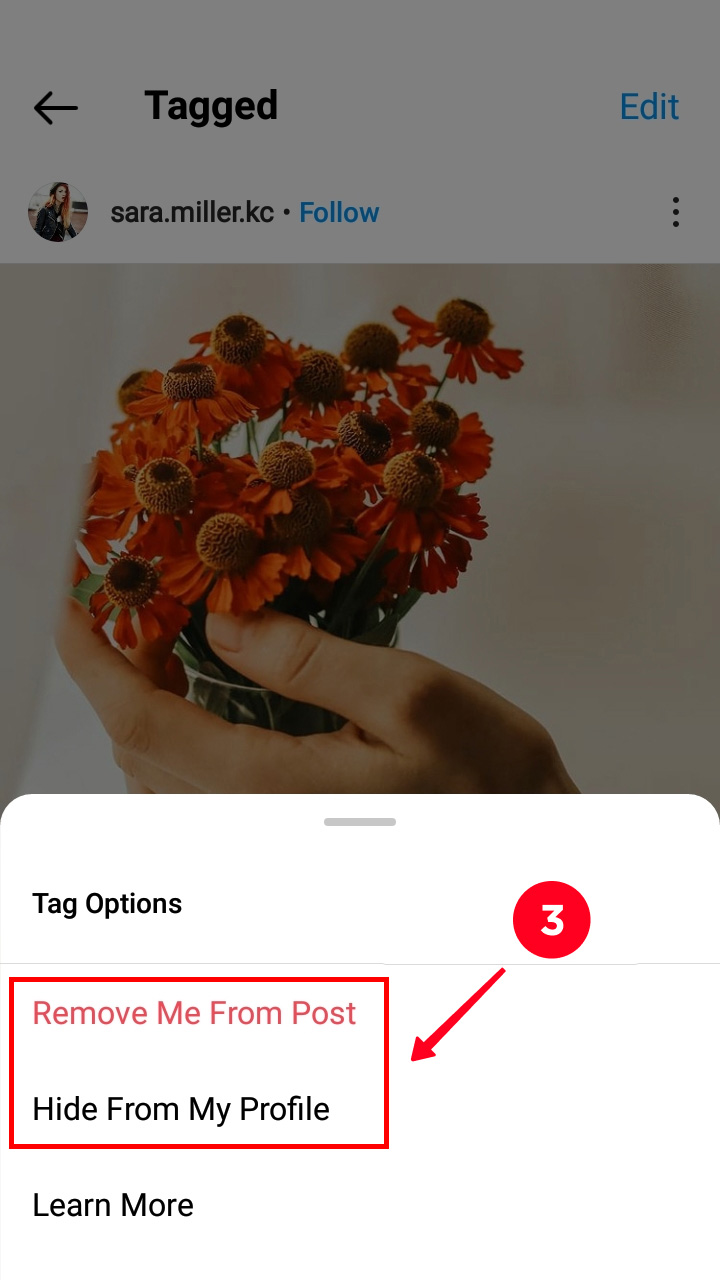 Deleting a user’s Instagram post from the Tagged tab of a profile