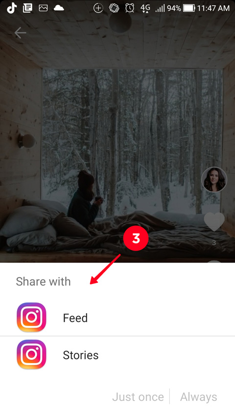 Choosing Feed in the TikTok sharing menu