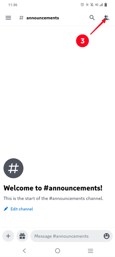 Tapping the members icon in the Discord channel menu
