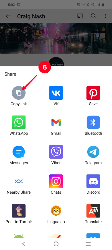 Choosing Copy link on the list of way of sharing a YouTube playlist