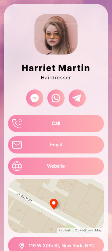 Top of the digital business card hat was created using Taplink