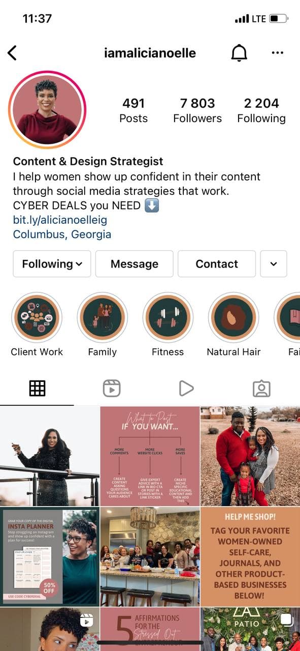 Instagram profile page of a content designer