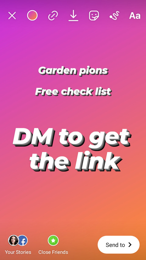 Story-Einladung, um im Instagram Stories-Posting-Menü nach einem Link in DM zu fragen