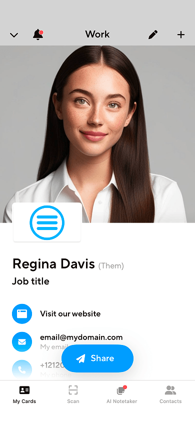 Digital business card preview in Blinq