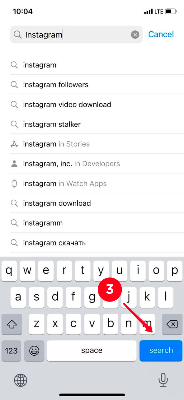 Searching for the Instagram app in the App Store