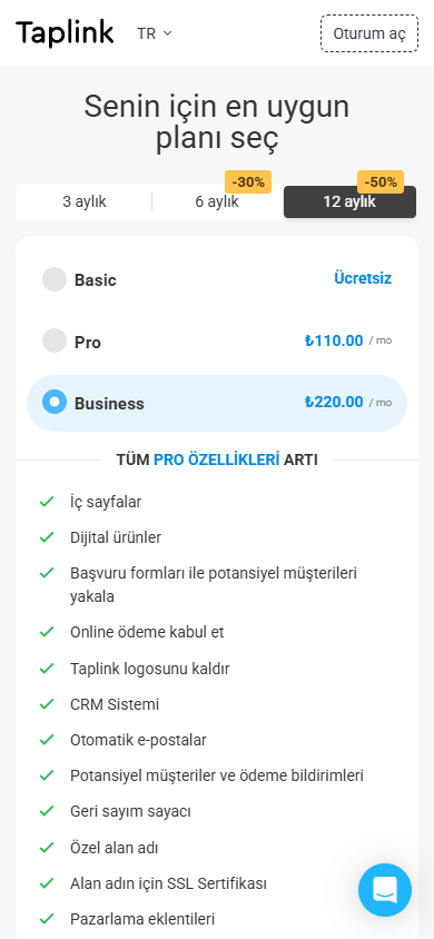 Business fiyatlandırma planı