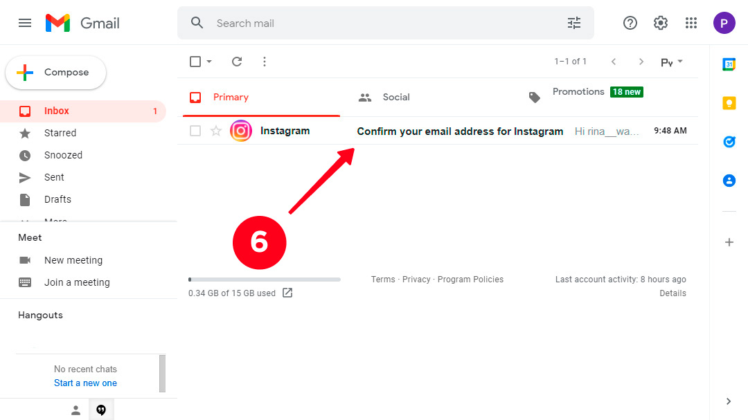 Opening an email from Instagram in the desktop computer browser