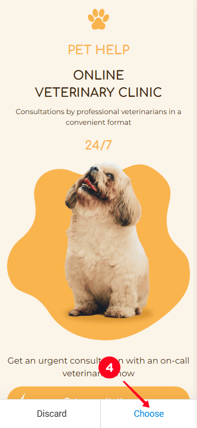 Tapping Choose in the template preview window in Taplink