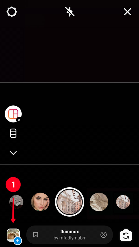 Tapping camera roll in the Instagram camera