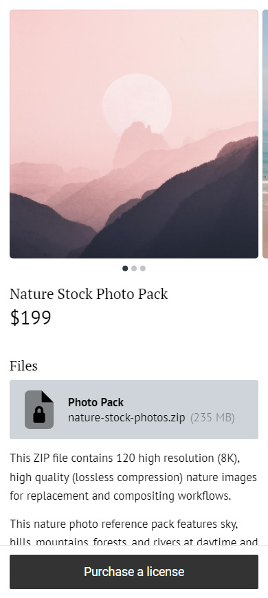 Taplink page for selling stock photos