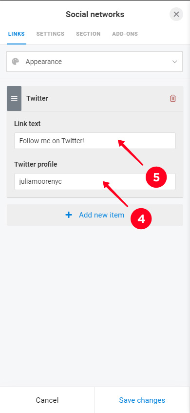 Adding a custom Twitter button text and a Twitter username in the settings