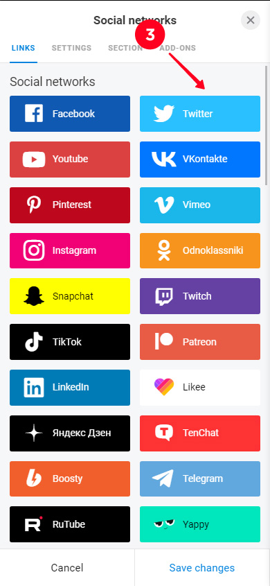 Choosing Twitter on the list of Social networks