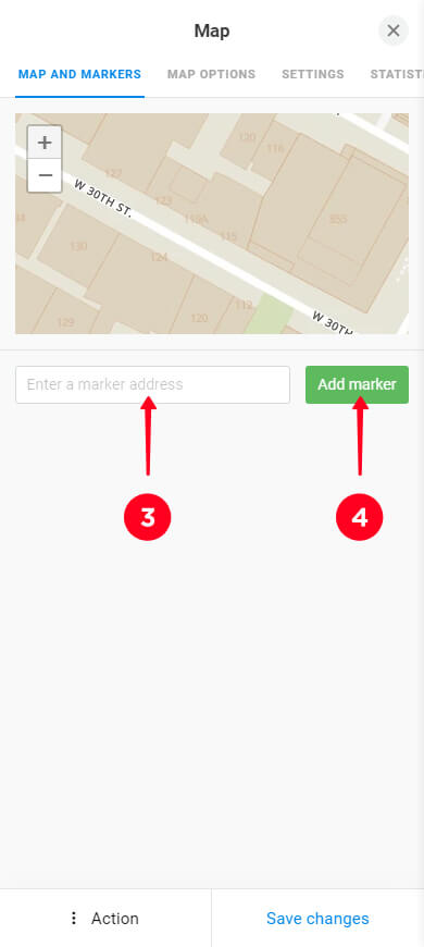 Entering an address and tapping Add marketing in the Map setting window