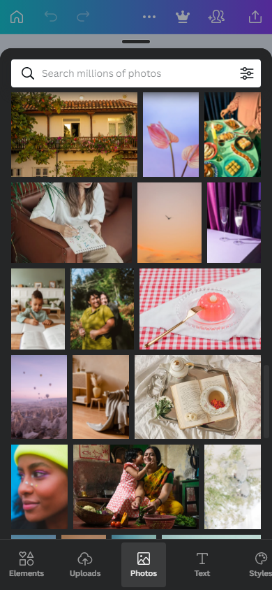 Photo library in the Canva editor