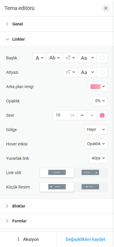 Linktree sayfasının tasarımını değiştirmek için düzenleyici