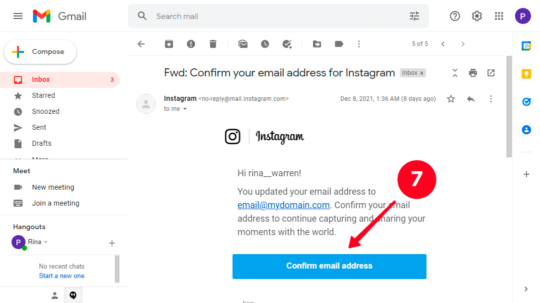 Clicking the Confirm email address button in an email