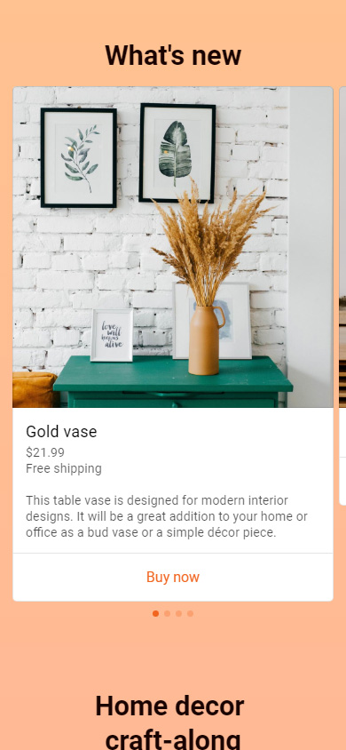 Instagram link in bio page with Etsy catalog added as an image carousel on Taplink