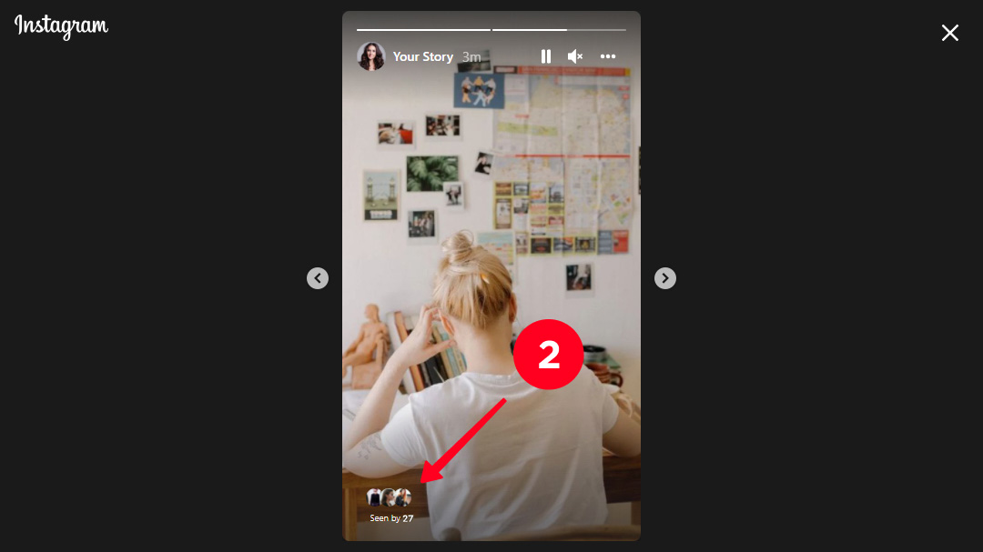 Opening the list of Instagram story viewers on a desktop