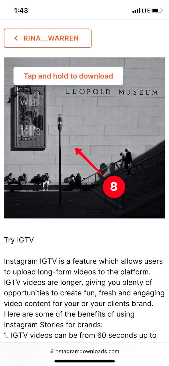 Tapping and holding the photo of a post from the Instagram Archive