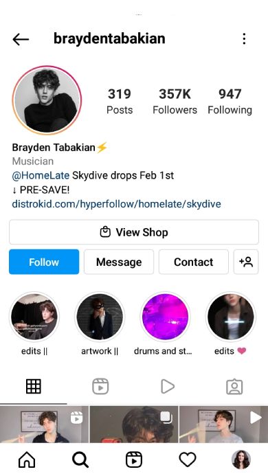 Instagram page of a mid-tier-influencer who is a musician