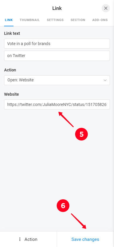 Pasting a Twitter link and saving the Link block changes