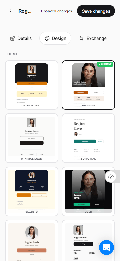 Electronic business card designs in the V1ce app