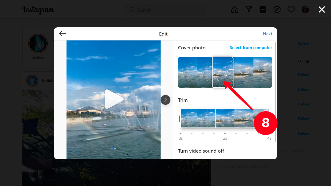 Choosing frame as an Instagram video post preview