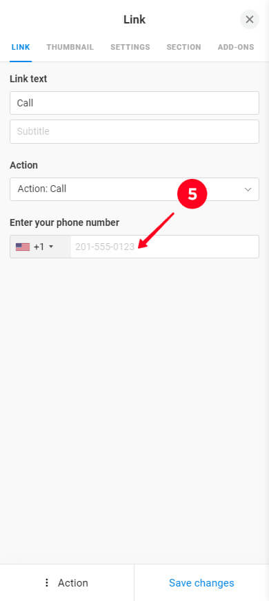 Typing a phone number in the Enter your phone number field in the Link settings page