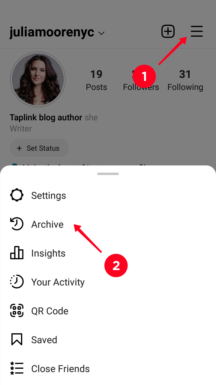 Opening Instagram Archive in the app on a smartphone