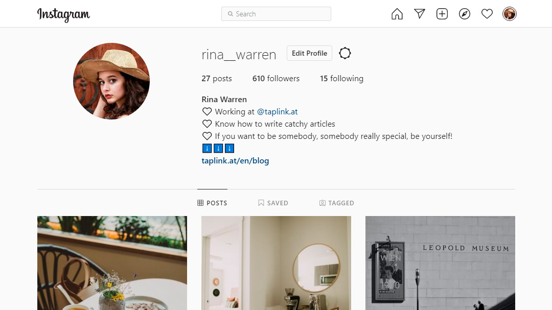 User’s page on Instagram with an updated profile picture