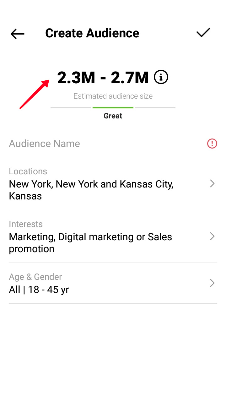 Highlighted number of targeted users on Instagram who fit the criteria