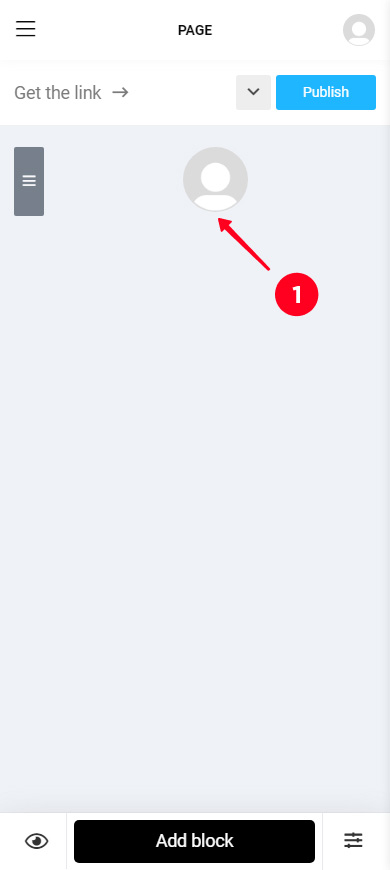 Tapping the blank profile photo on a Taplink page in the editor