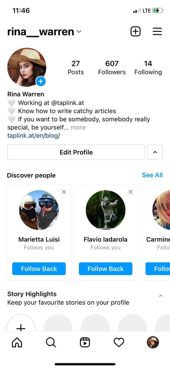 User’s page on Instagram with updated profile picture on an iPhone