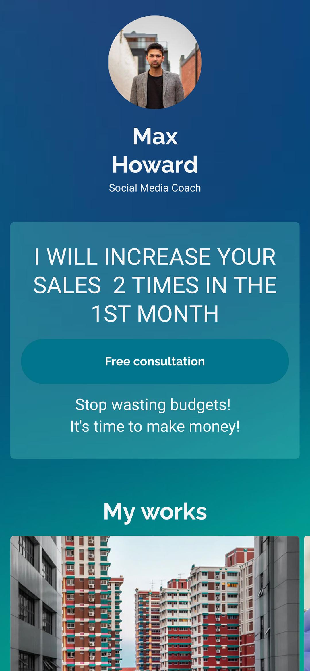 Taplink page of a coach made for making money on Instagram