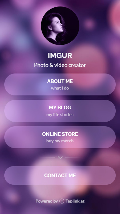 Photographer and videographer Instagram bio page with multiple links