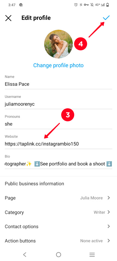 Aggiungere un link Taplink nelle impostazioni del profilo di Instagram