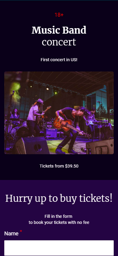 Link in bio page of a music band for selling concert tickets through Instagram profile