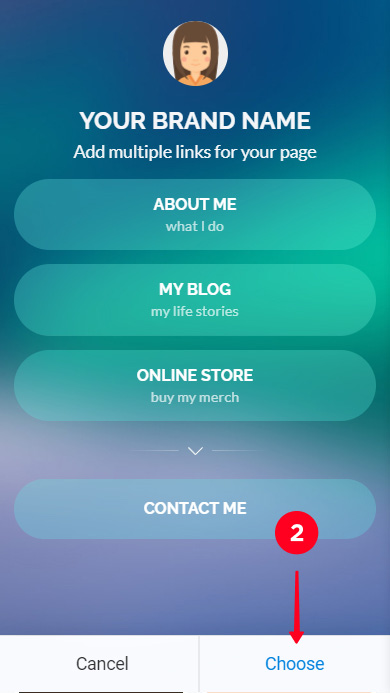 Choosing a template with a list of links on Taplink in the preview mode
