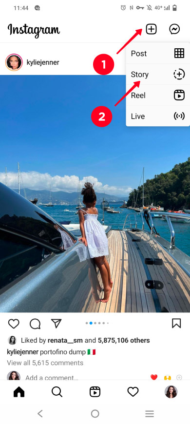 Opening Stories posing menu in the Instagram app