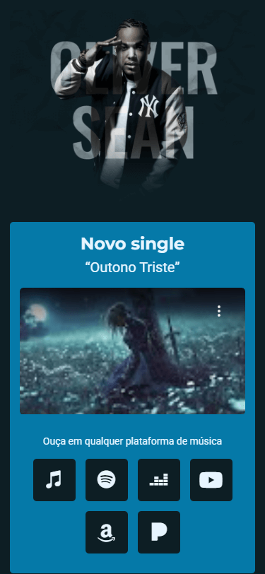 Página de link na bio de um músico
