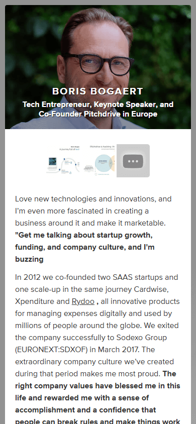 An entrepreneur’s landing page built with About.me