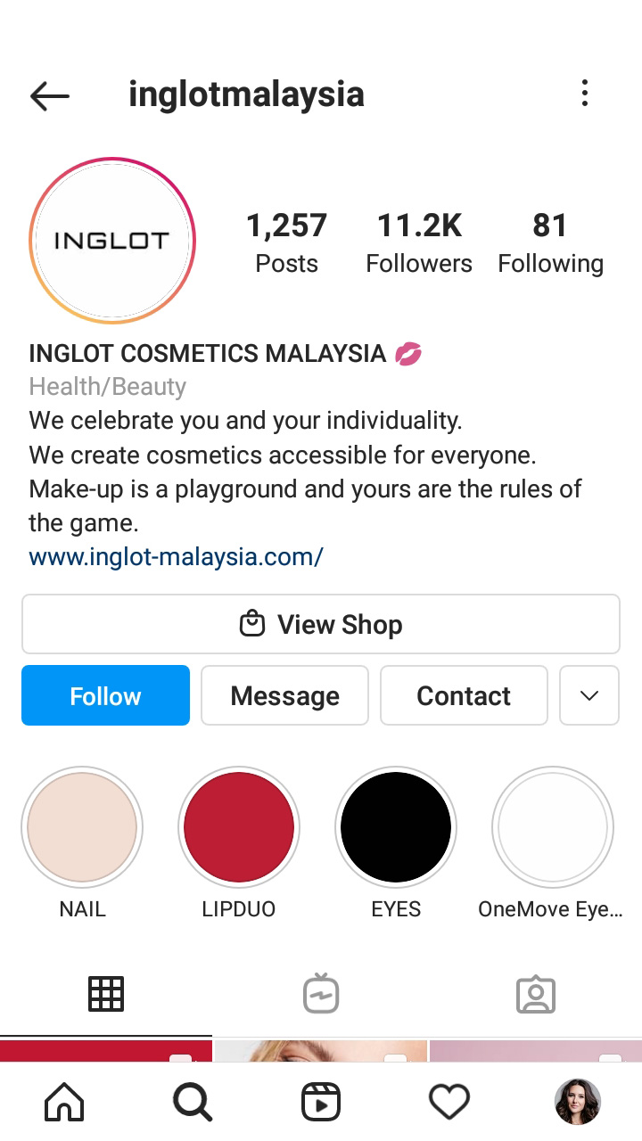Pagina del profilo Instagram con un testo biografico strutturato