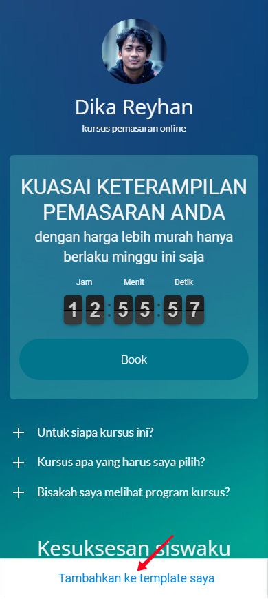 Mengetuk Tambahkan ke templat saya dalam mode pratinjau templat