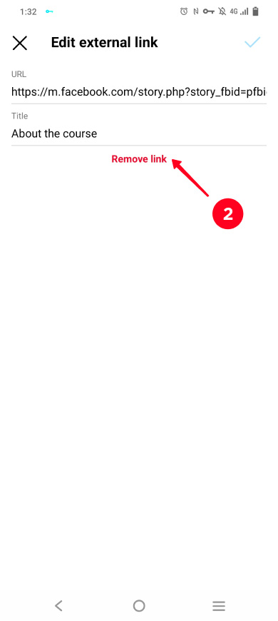 Tapping Remove link in the external link menu