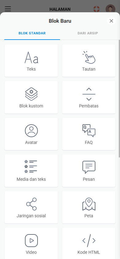 Paruh pertama dari blok konten yang tersedia