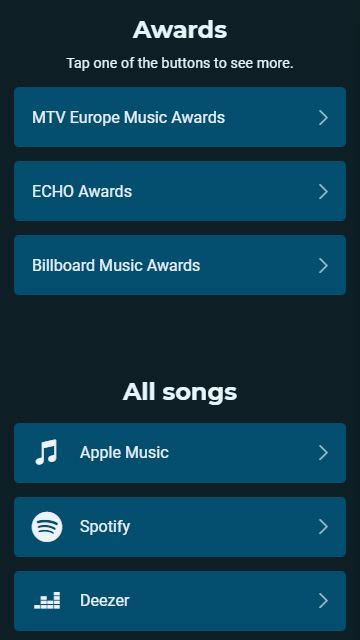 Auszeichnungen von Musikern auf einer Taplink-Website