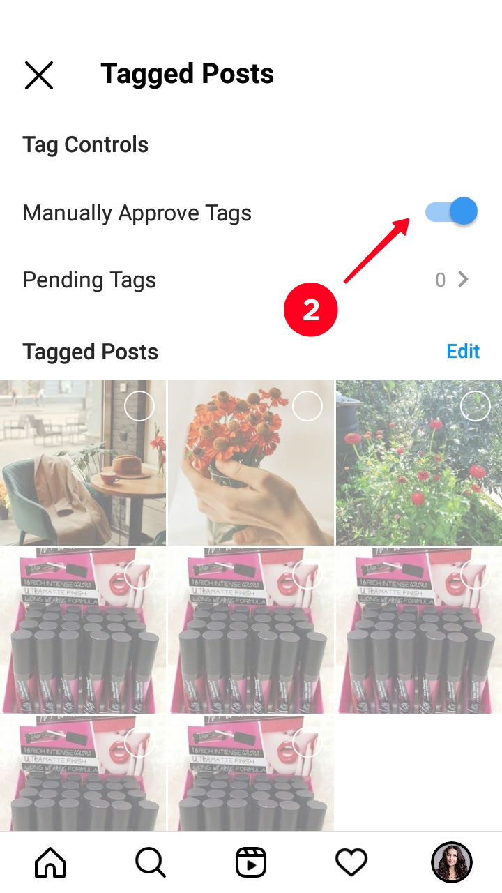 Activating the Manually Approve Tags feature in the Instagram settings